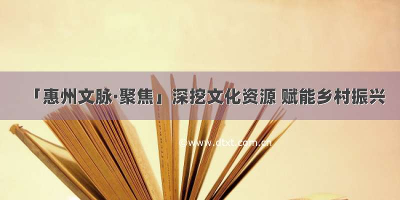 「惠州文脉·聚焦」深挖文化资源 赋能乡村振兴