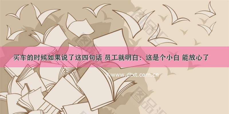 买车的时候如果说了这四句话 员工就明白：这是个小白 能放心了