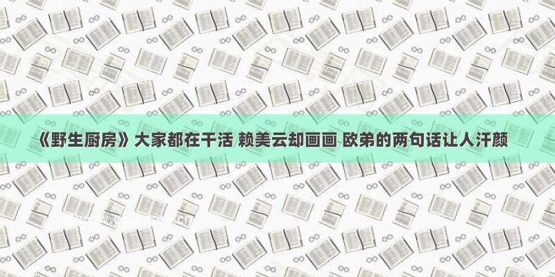 《野生厨房》大家都在干活 赖美云却画画 欧弟的两句话让人汗颜