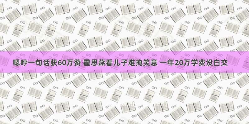 嗯哼一句话获60万赞 霍思燕看儿子难掩笑意 一年20万学费没白交