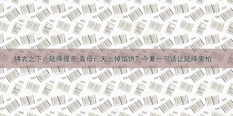 锦衣之下：陆绎提亲 袁母：天上掉馅饼？今夏一句话让陆绎害怕