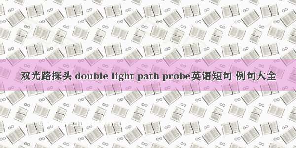 双光路探头 double light path probe英语短句 例句大全